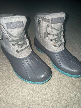 Sperry Gray Winter Duck Boots with Teal Accents - Women